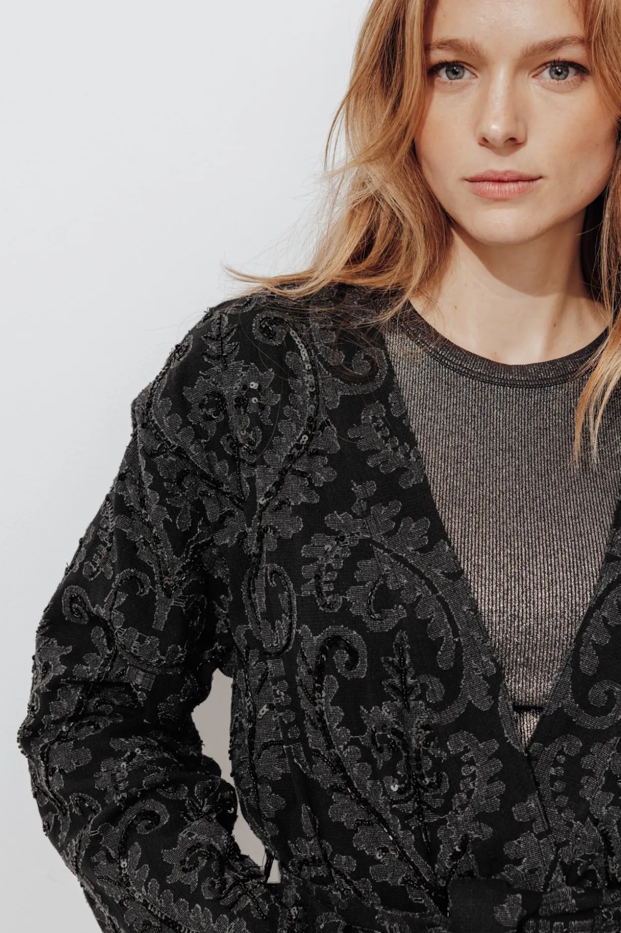 Promod Veste kimono en jacquard perlé - Imprimé marine Imprimémarine Cheap