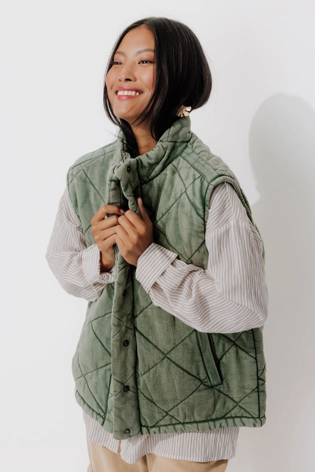 Promod Veste matelassée en molleton - Kaki Outlet