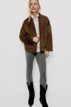 Promod Veste matelassée en velours - Marron Cheap