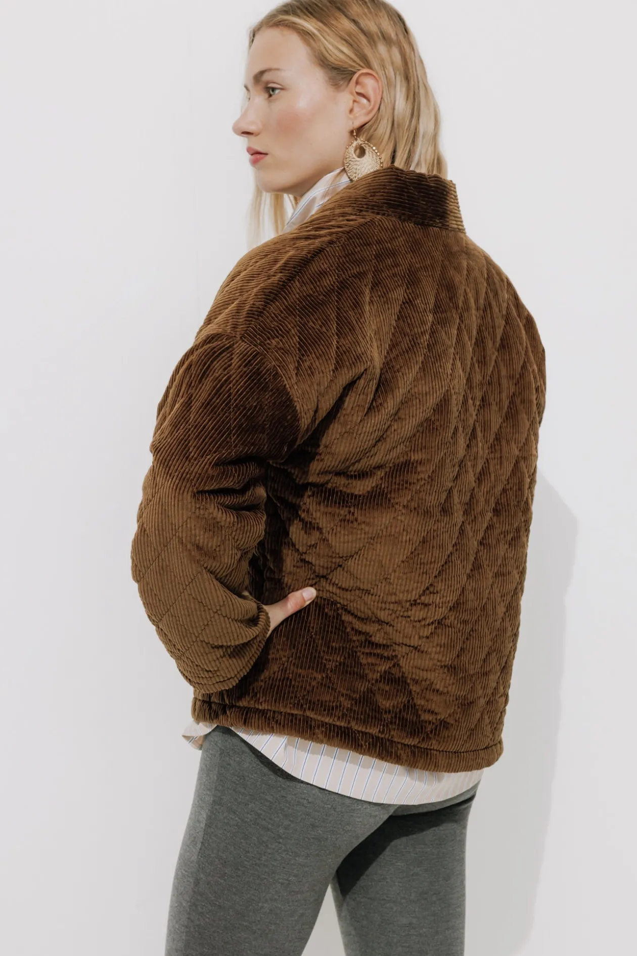 Promod Veste matelassée en velours - Marron Cheap