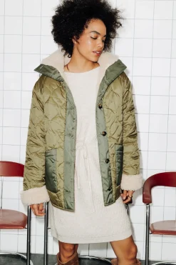 Promod Veste matelassée et moumoute - Kaki Cheap