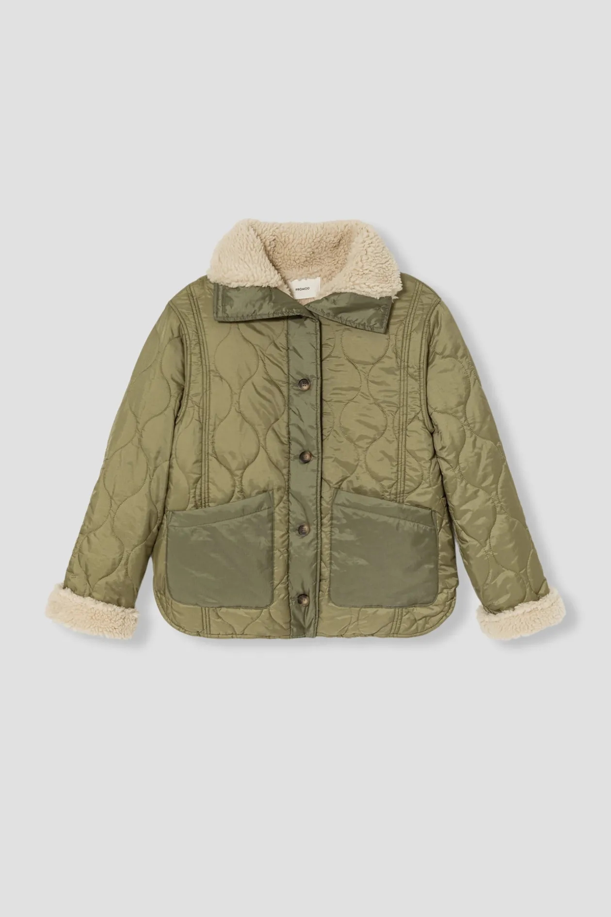 Promod Veste matelassée et moumoute - Kaki Cheap