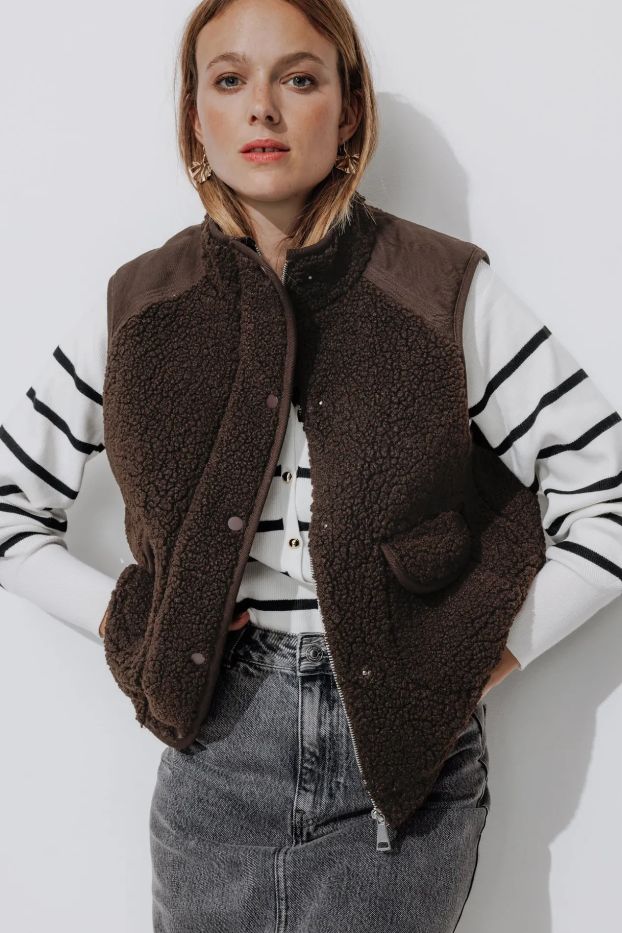 Promod Veste moumoute sans manches - Marron Outlet
