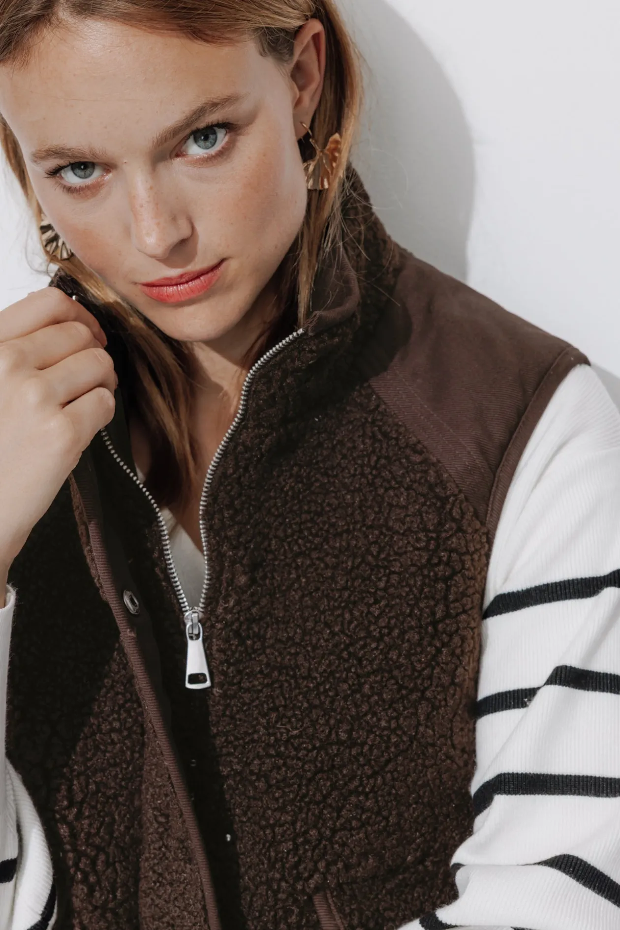 Promod Veste moumoute sans manches - Marron Outlet