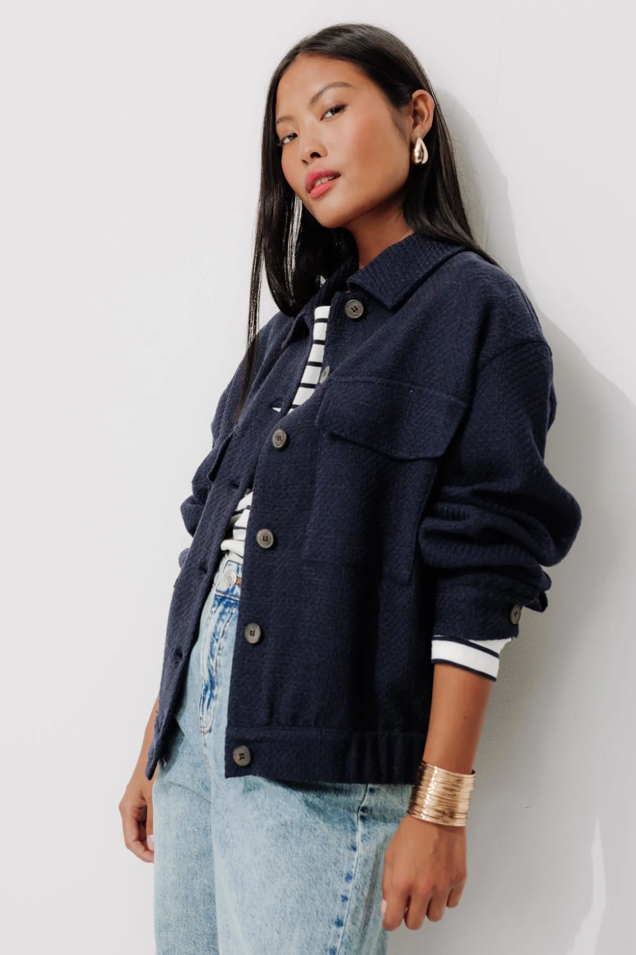 Promod Veste tweedée Femme - Marine Best Sale